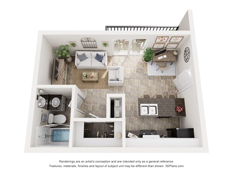 Floor plan for studio, 1 bath, 390 sqft